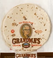 A package of 10 count 10 inch Grandma's Flour Tortillas
