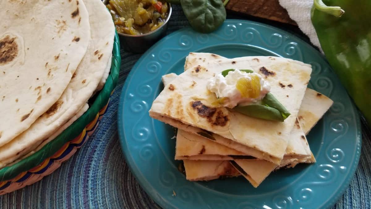 Hatch Green Chile Spinach Quesadillas