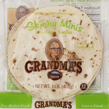 A package of Grandma's Skinny Minis Flour Tortillas