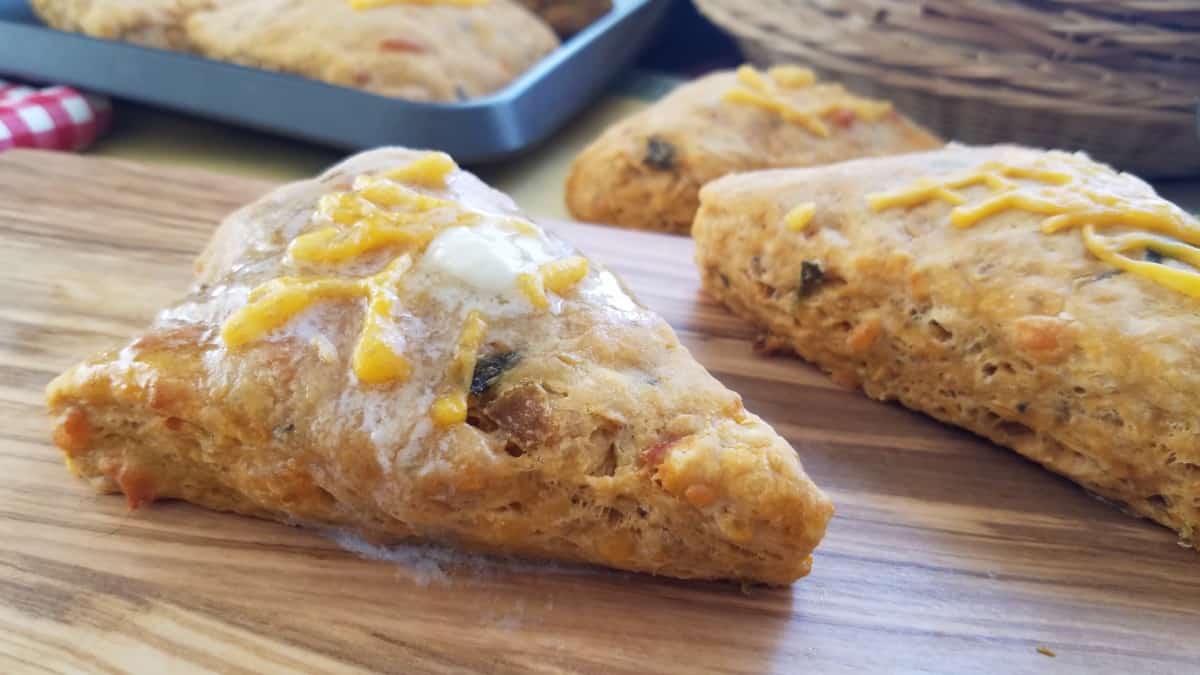 Scones made with BUENO® Hatch Autumn Roast® Green Chile Salsa