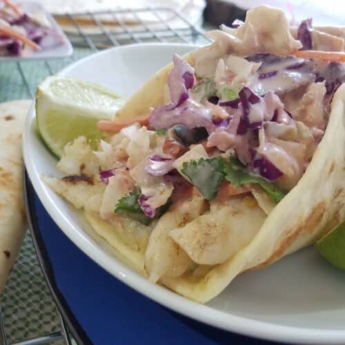 SALSA Grilled Halibut Tacos With Salsa Verde Slaw 1